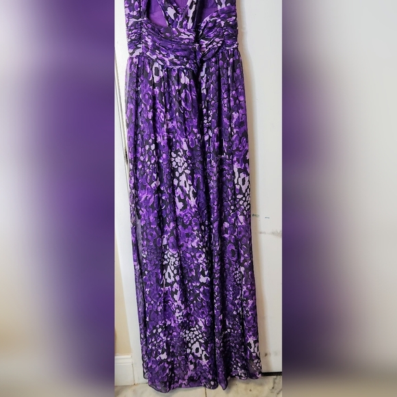 Hailey by Adrianna Papell Purple Criss-Cross Back Chiffon Sheer Maxi Dress SZ 12 - Picture 9 of 16